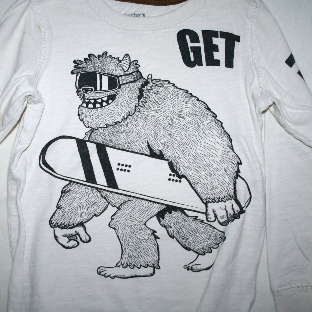 CARTERS YETI SNOWBOARD LONG SLEEVE TEE BOYS 6 CREAM EUC FUNNY GRAPHIC
